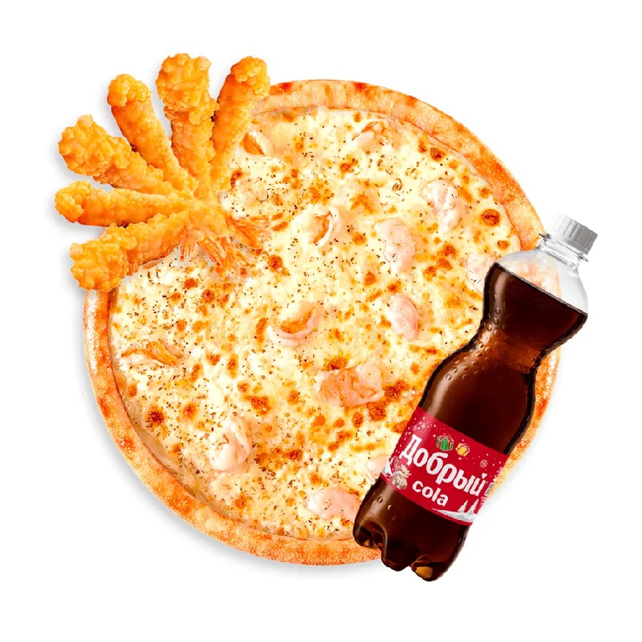 Карбонара + креветки темпура +кола 1л